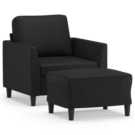 Fauteuil avec repose-pied Noir 60 cm Similicuir 2