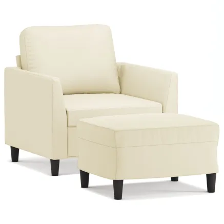 Fauteuil avec repose-pied Crème 60 cm Similicuir 2