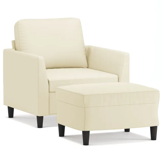 Fauteuil avec repose-pied Crème 60 cm Similicuir