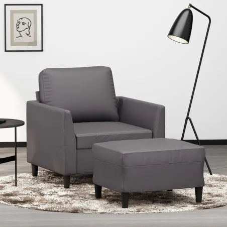 Fauteuil avec repose-pied Gris 60 cm Similicuir