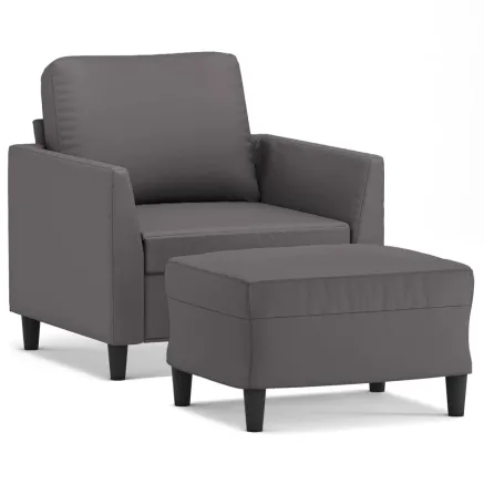 Fauteuil avec repose-pied Gris 60 cm Similicuir 2