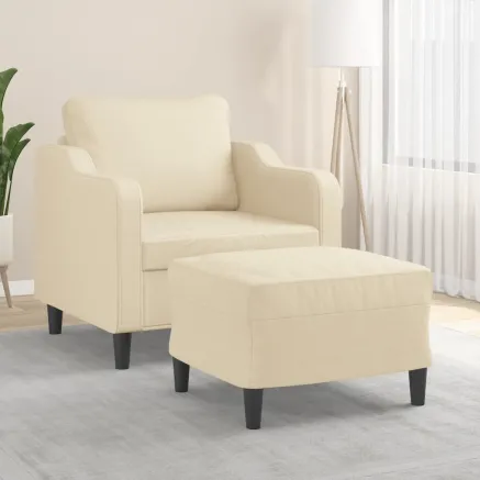 Fauteuil avec repose-pied Crème 60 cm Tissu