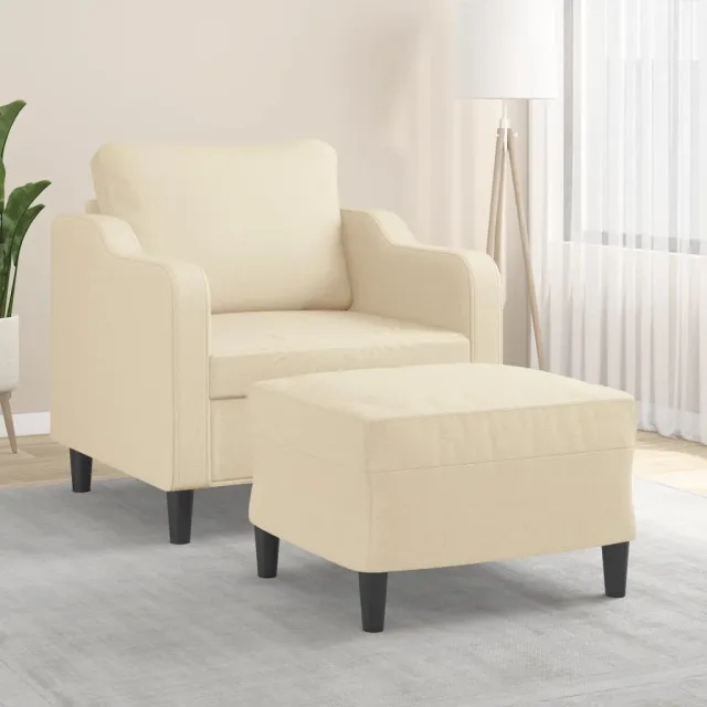 Fauteuil avec repose-pied Crème 60 cm Tissu