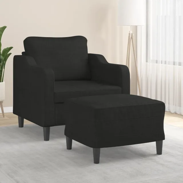 Fauteuil avec repose-pied Noir 60 cm Tissu