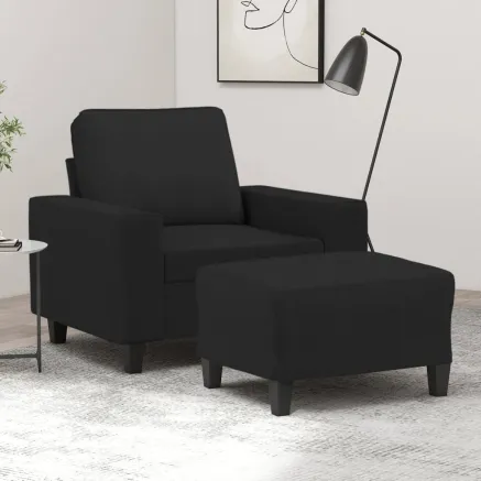 Fauteuil avec repose-pied Noir 60 cm Tissu
