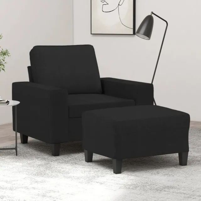 Fauteuil avec repose-pied Noir 60 cm Tissu