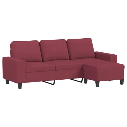 Canapé à 3 places avec repose-pieds Rouge bordeaux 180 cm Tissu 2