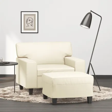 Fauteuil avec repose-pied Crème 60 cm Similicuir