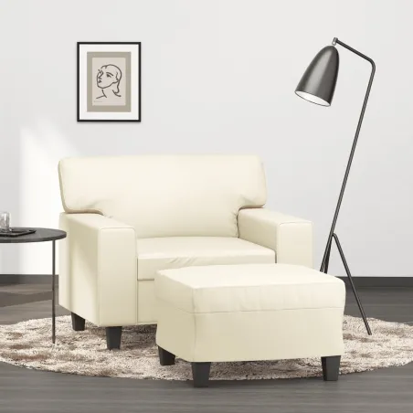 Fauteuil avec repose-pied Crème 60 cm Similicuir
