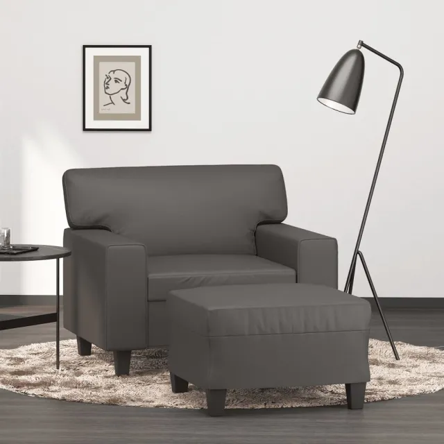 Fauteuil avec repose-pied Gris 60 cm Similicuir