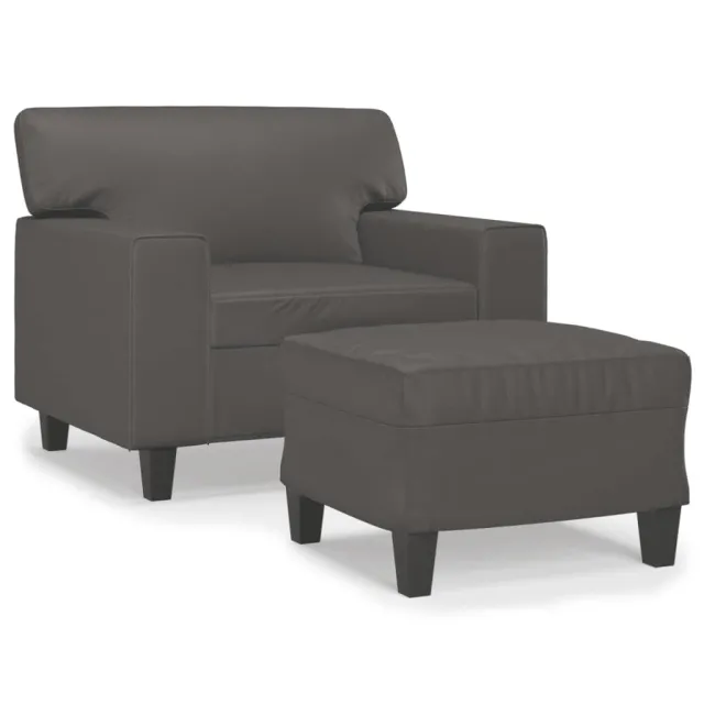 Fauteuil avec repose-pied Gris 60 cm Similicuir
