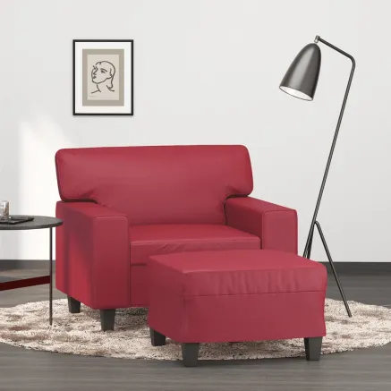 Fauteuil avec repose-pied Rouge bordeaux 60 cm Similicuir