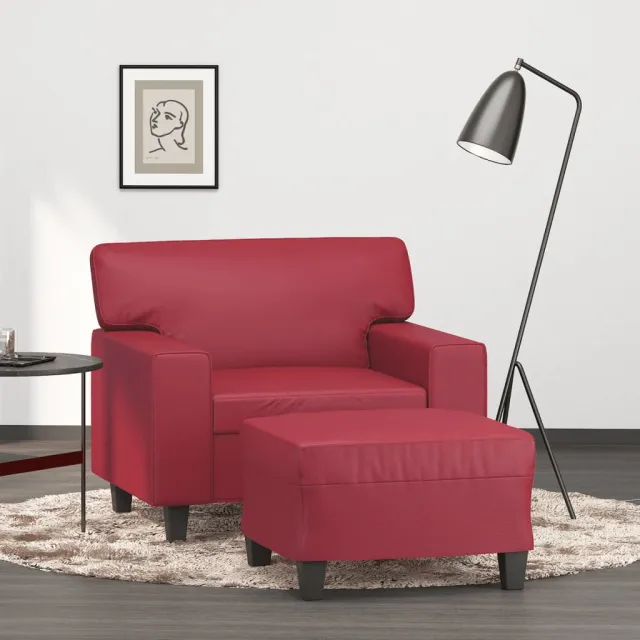 Fauteuil avec repose-pied Rouge bordeaux 60 cm Similicuir