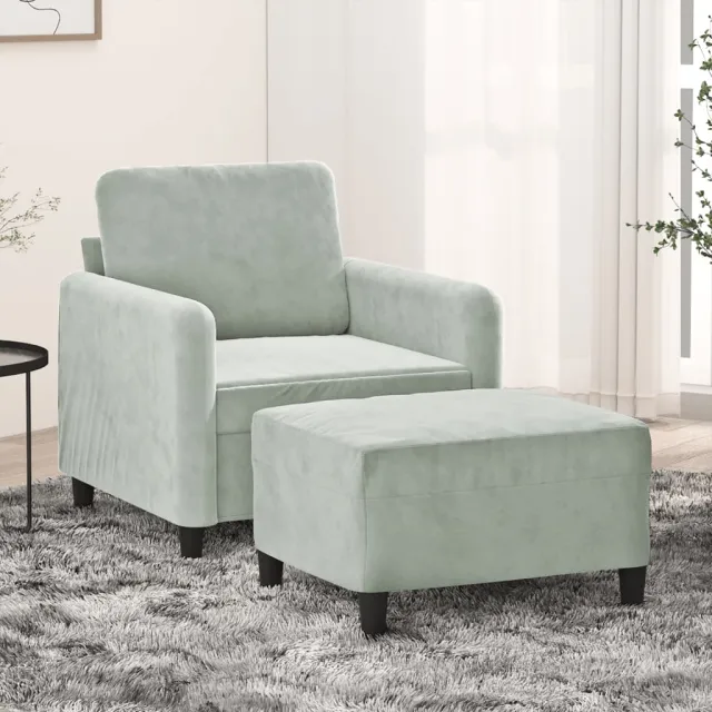 Fauteuil avec repose-pied Gris clair 60 cm Velours