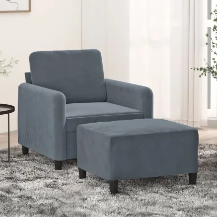Fauteuil avec repose-pied Gris foncé 60 cm Velours