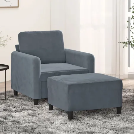 Fauteuil avec repose-pied Gris foncé 60 cm Velours