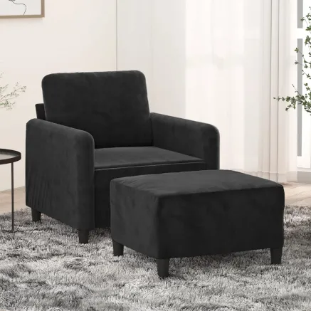 Fauteuil avec repose-pied Noir 60 cm Velours