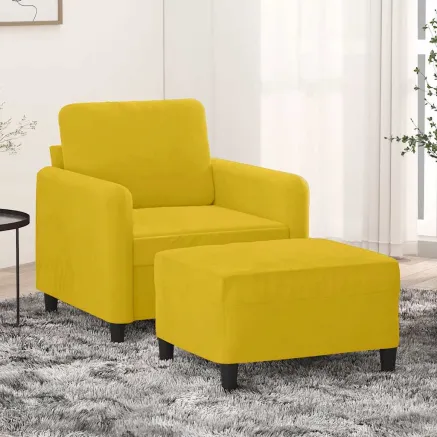 Fauteuil avec repose-pied jaune 60 cm velours