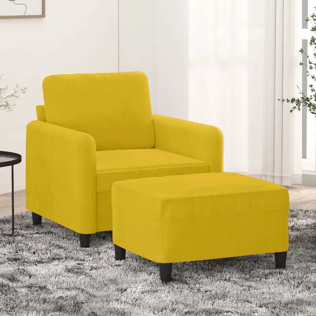 Fauteuil avec repose-pied jaune 60 cm velours