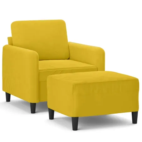 Fauteuil avec repose-pied jaune 60 cm velours