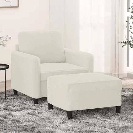 Fauteuil avec repose-pied Crème 60 cm Velours