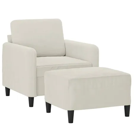 Fauteuil avec repose-pied Crème 60 cm Velours