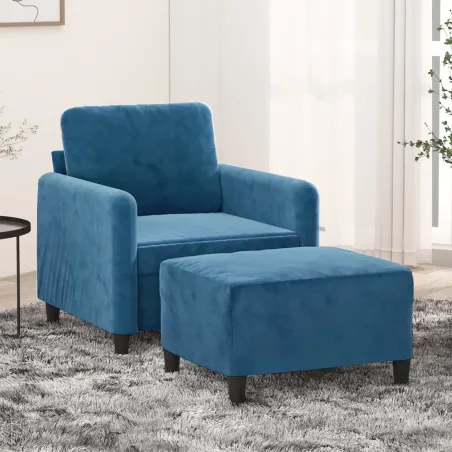 Fauteuil avec repose-pied Bleu 60 cm Velours