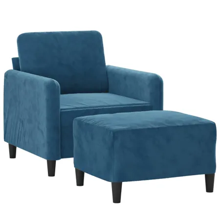 Fauteuil avec repose-pied Bleu 60 cm Velours
