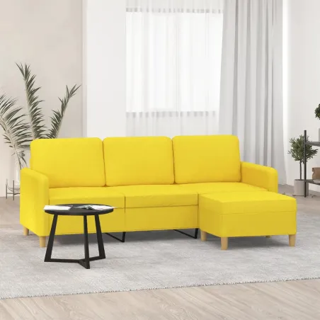Canapé à 3 places avec repose-pieds Jaune clair 180 cm Tissu