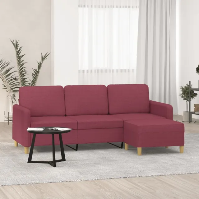 Canapé à 3 places avec repose-pieds Rouge bordeaux 180 cm Tissu