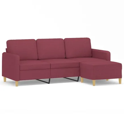 Canapé à 3 places avec repose-pieds Rouge bordeaux 180 cm Tissu 2
