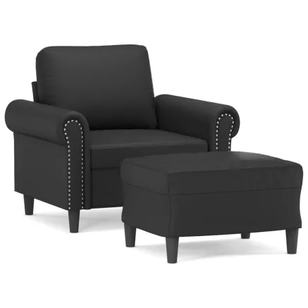 Fauteuil avec repose-pied Noir 60 cm Similicuir 2