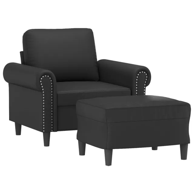 Fauteuil avec repose-pied Noir 60 cm Similicuir
