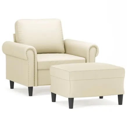 Fauteuil avec repose-pied Crème 60 cm Similicuir 2