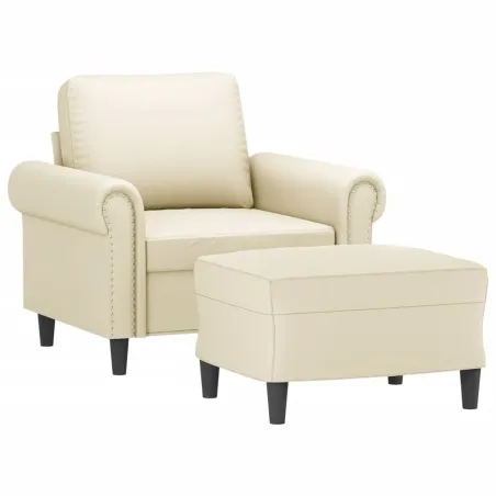 Fauteuil avec repose-pied Crème 60 cm Similicuir