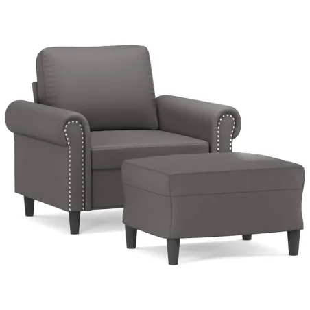 Fauteuil avec repose-pied Gris 60 cm Similicuir