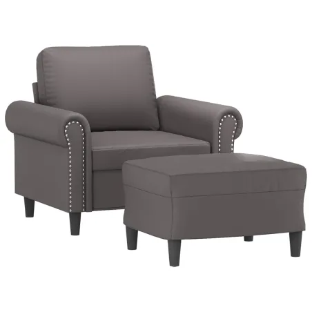 Fauteuil avec repose-pied Gris 60 cm Similicuir