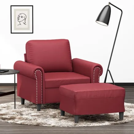 Fauteuil avec repose-pied Rouge bordeaux 60 cm Similicuir