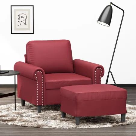 Fauteuil avec repose-pied Rouge bordeaux 60 cm Similicuir