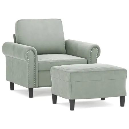 Fauteuil avec repose-pied Gris clair 60 cm Velours
