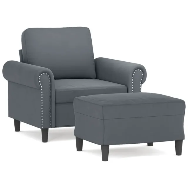 Fauteuil avec repose-pied Gris foncé 60 cm Velours