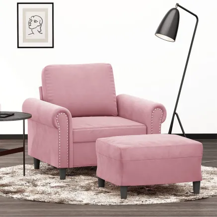 Fauteuil avec repose-pied Rose 60 cm Velours