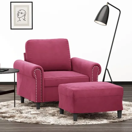 Fauteuil avec repose-pied Rouge bordeaux 60 cm Velours