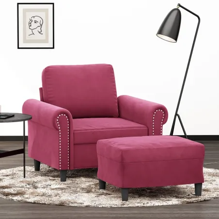 Fauteuil avec repose-pied Rouge bordeaux 60 cm Velours
