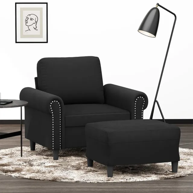 Fauteuil avec repose-pied Noir 60 cm Velours