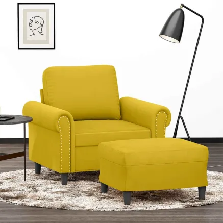 Fauteuil avec repose-pied jaune 60 cm velours