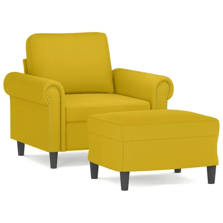 Fauteuil avec repose-pied jaune 60 cm velours