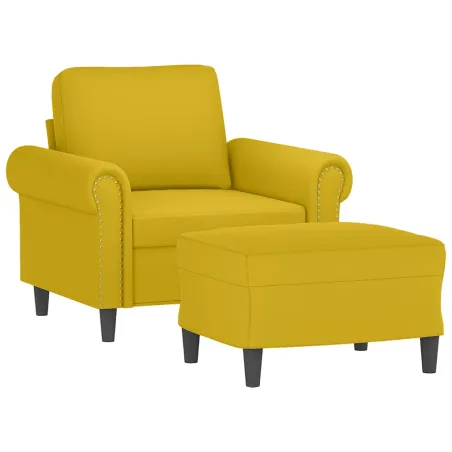 Fauteuil avec repose-pied jaune 60 cm velours