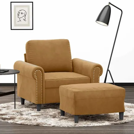 Fauteuil avec repose-pied Marron 60 cm Velours
