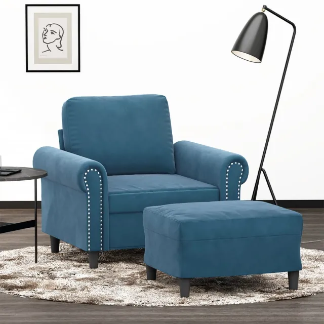 Fauteuil avec repose-pied Bleu 60 cm Velours